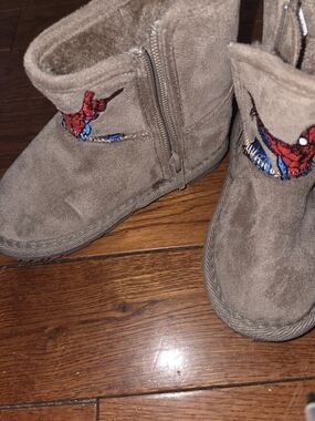 Primark Brown Kids Boots with Red & Blue Spider-Man Patch